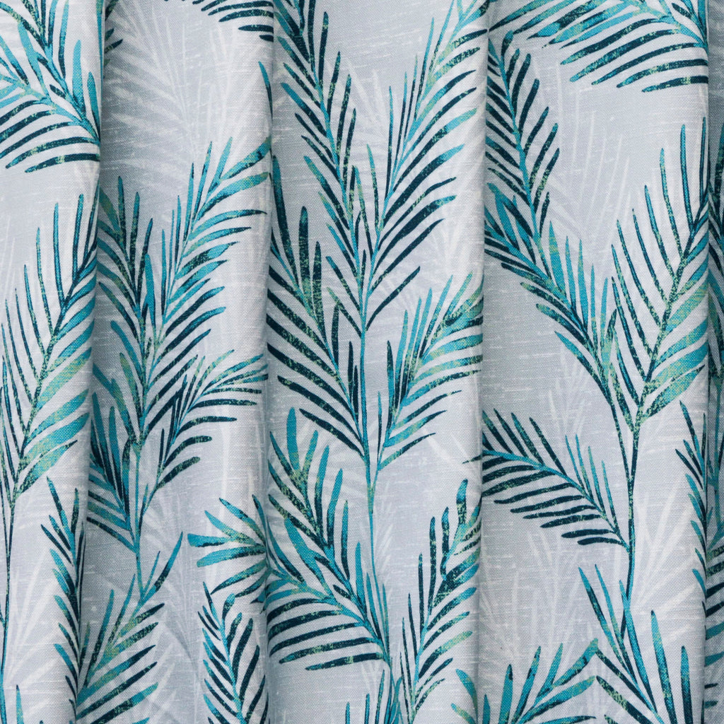 Turquoise Blue Shrubs Printed Cotton Curtain Panels