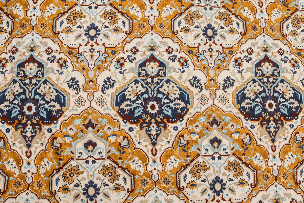 Cream Traditional Damask Printed Cotton Curtain Panels