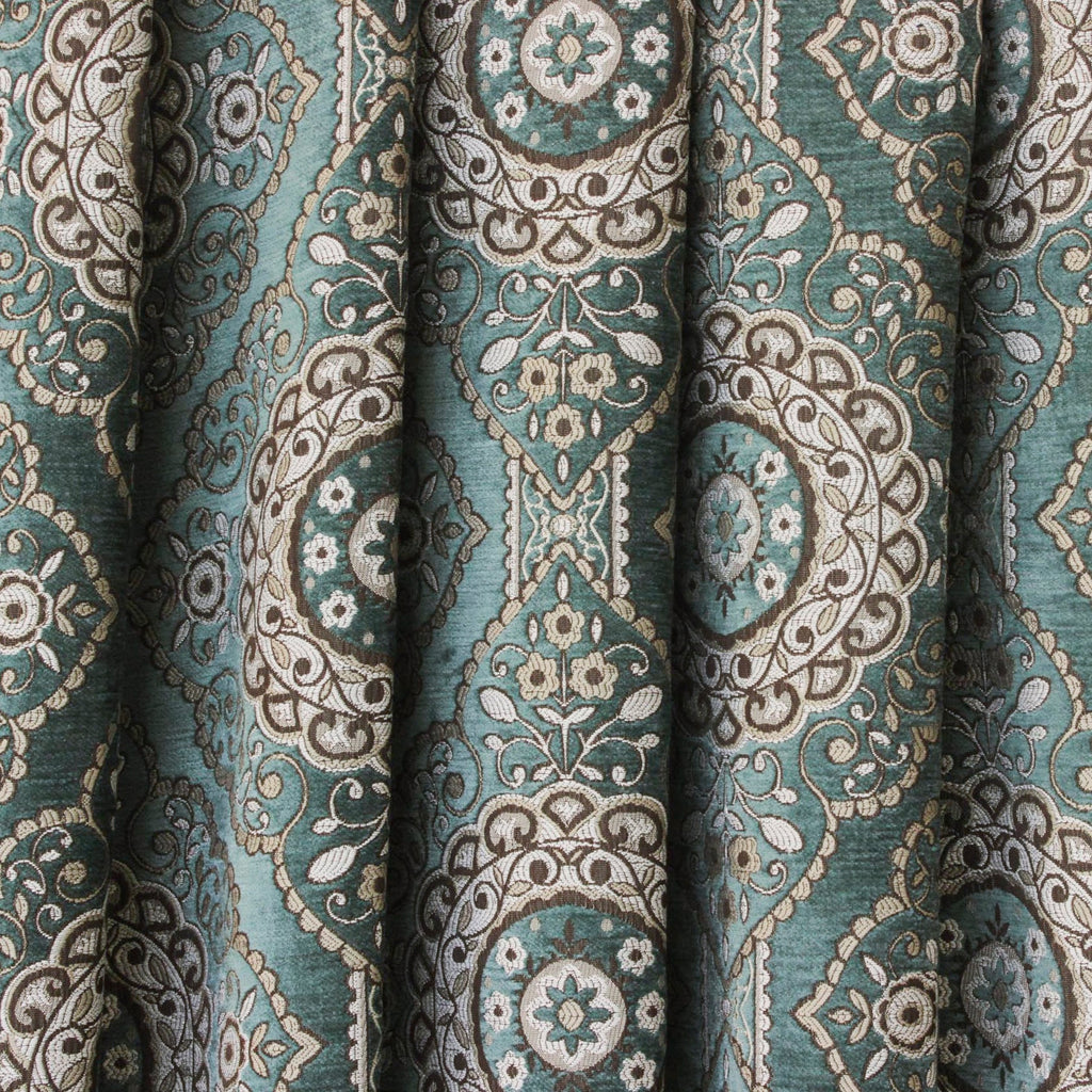 Geometric Eclectic Teal Chenille Velvet Curtain Panels