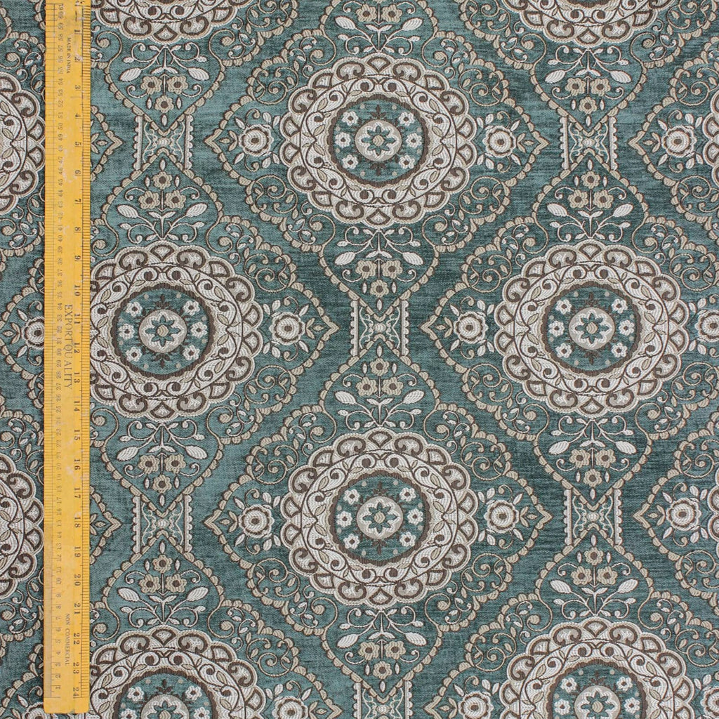 Geometric Eclectic Teal Chenille Velvet Curtain Panels