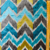 Chartreuse, Turquoise Chevron Jacquard Velvet Curtain Panels