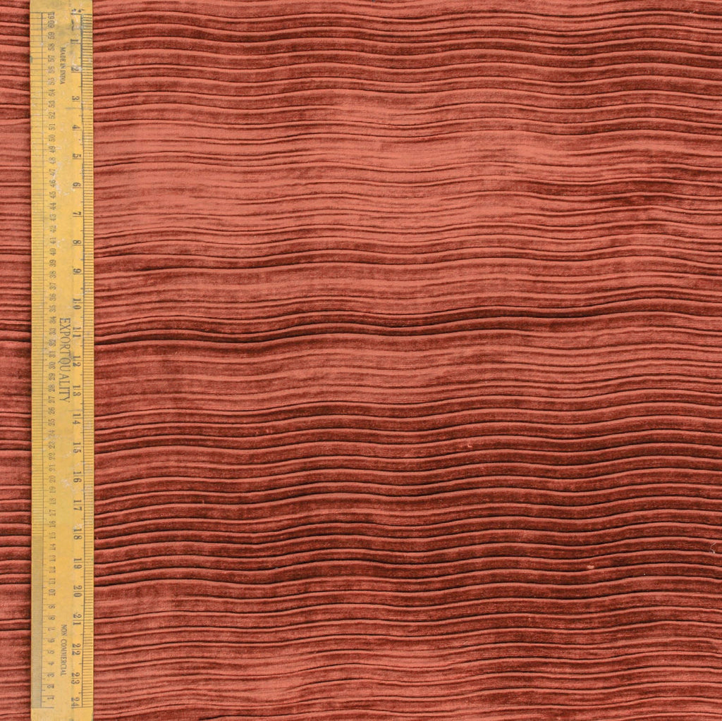 Rust Velvet With Pleats Stripe Textured Curtain Panels