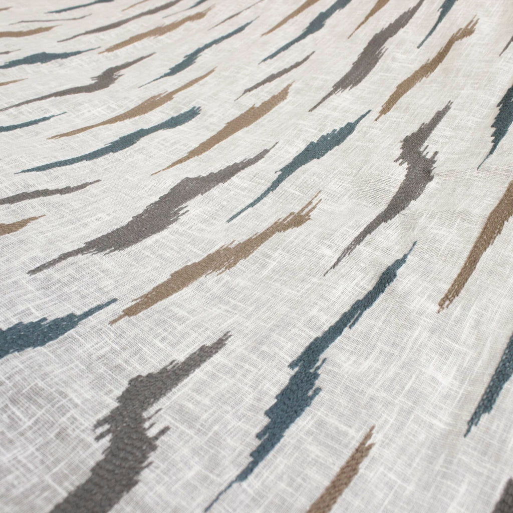 Off White Artistic Sheer Embroidery Linen Look Curtain Panel