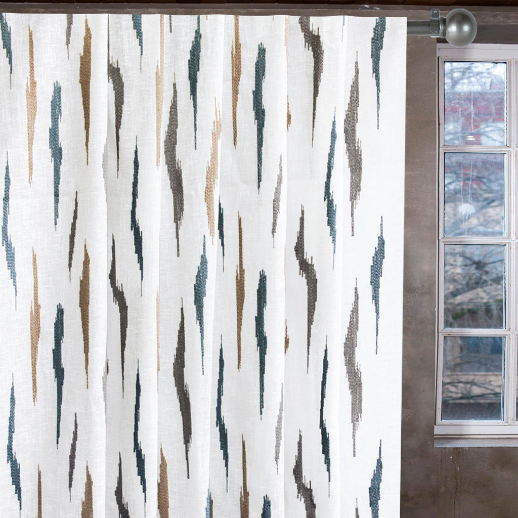 Off White Artistic Sheer Embroidery Linen Look Curtain Panel