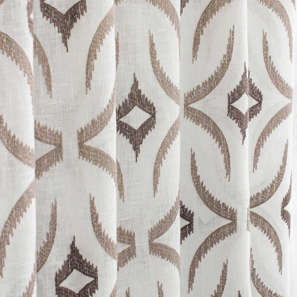 Geometric Sheer Embroidery Linen Look Curtain Panels
