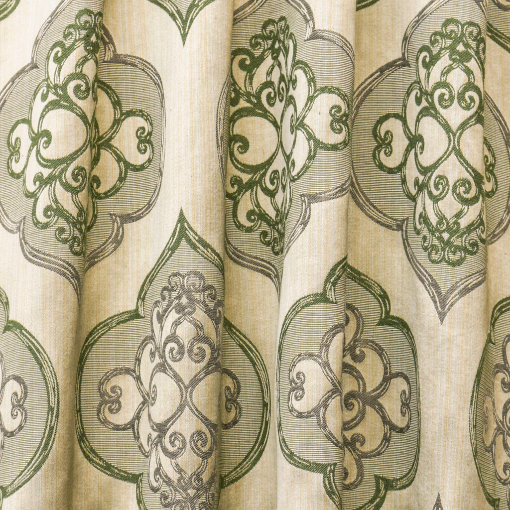 Geometric Olive Green Jacquard Weave Damask Curtain Panels