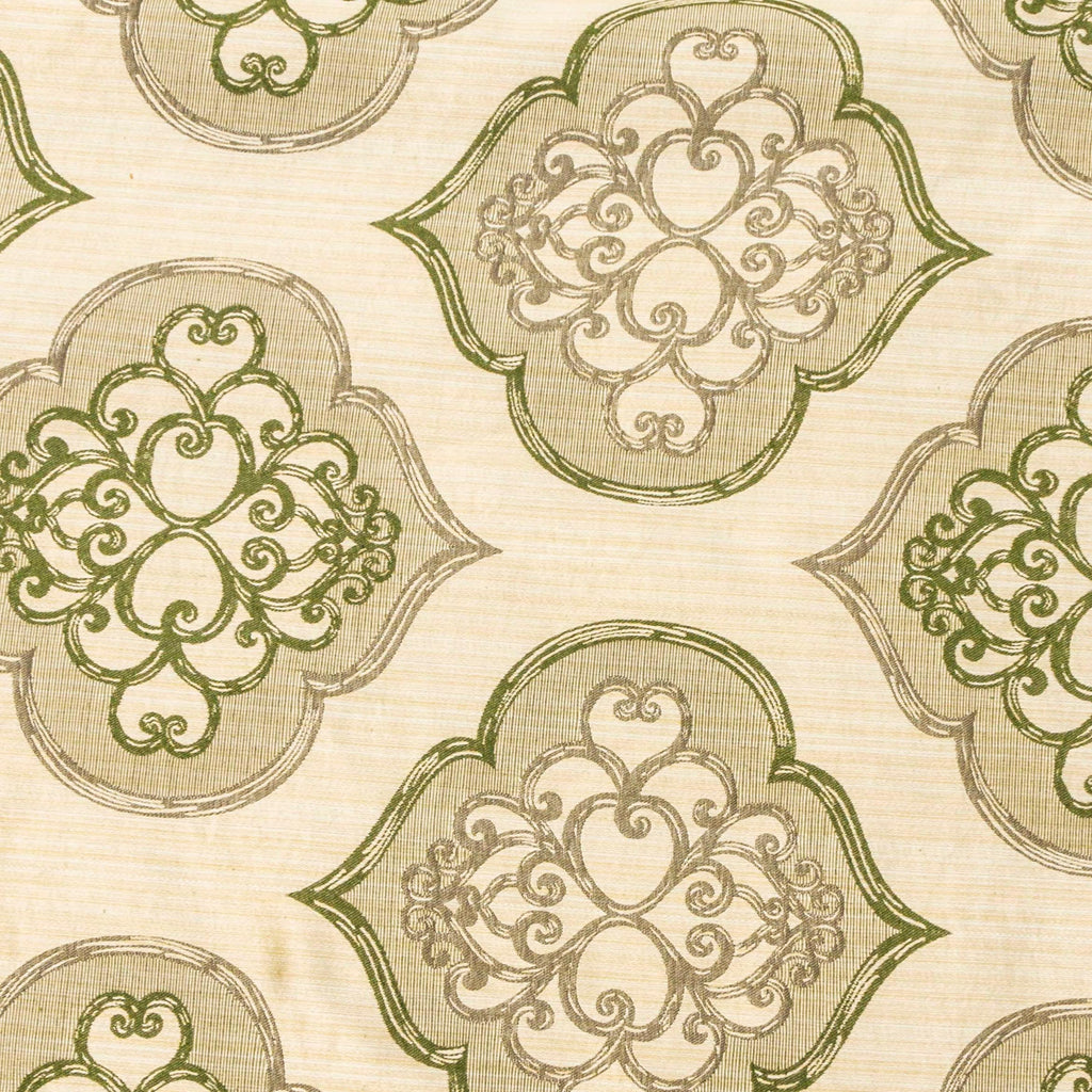 Geometric Olive Green Jacquard Weave Damask Curtain Panels