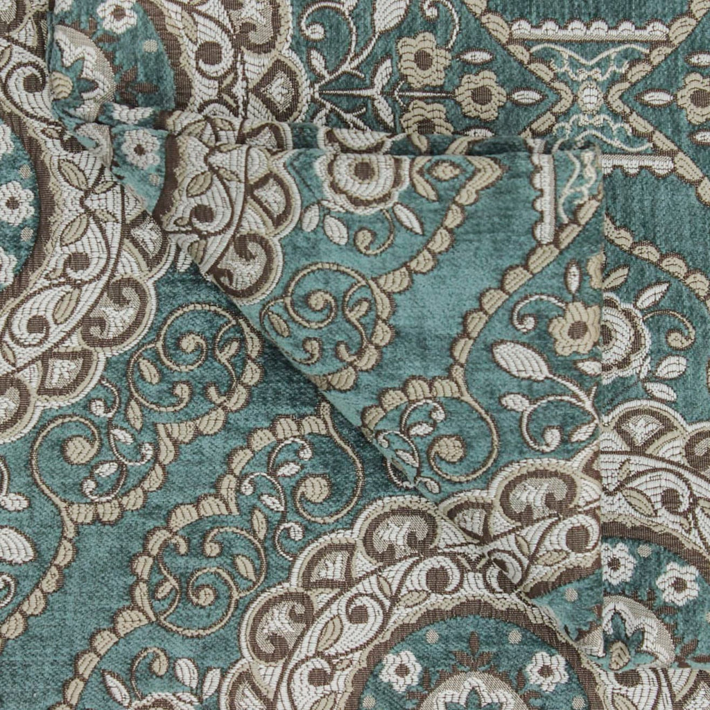 Geometric Eclectic Teal Chenille Velvet Curtain Panels