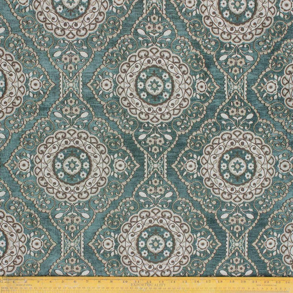 Geometric Eclectic Teal Chenille Velvet Curtain Panels