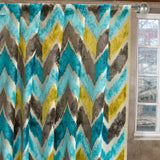 Chartreuse, Turquoise Chevron Jacquard Velvet Curtain Panels