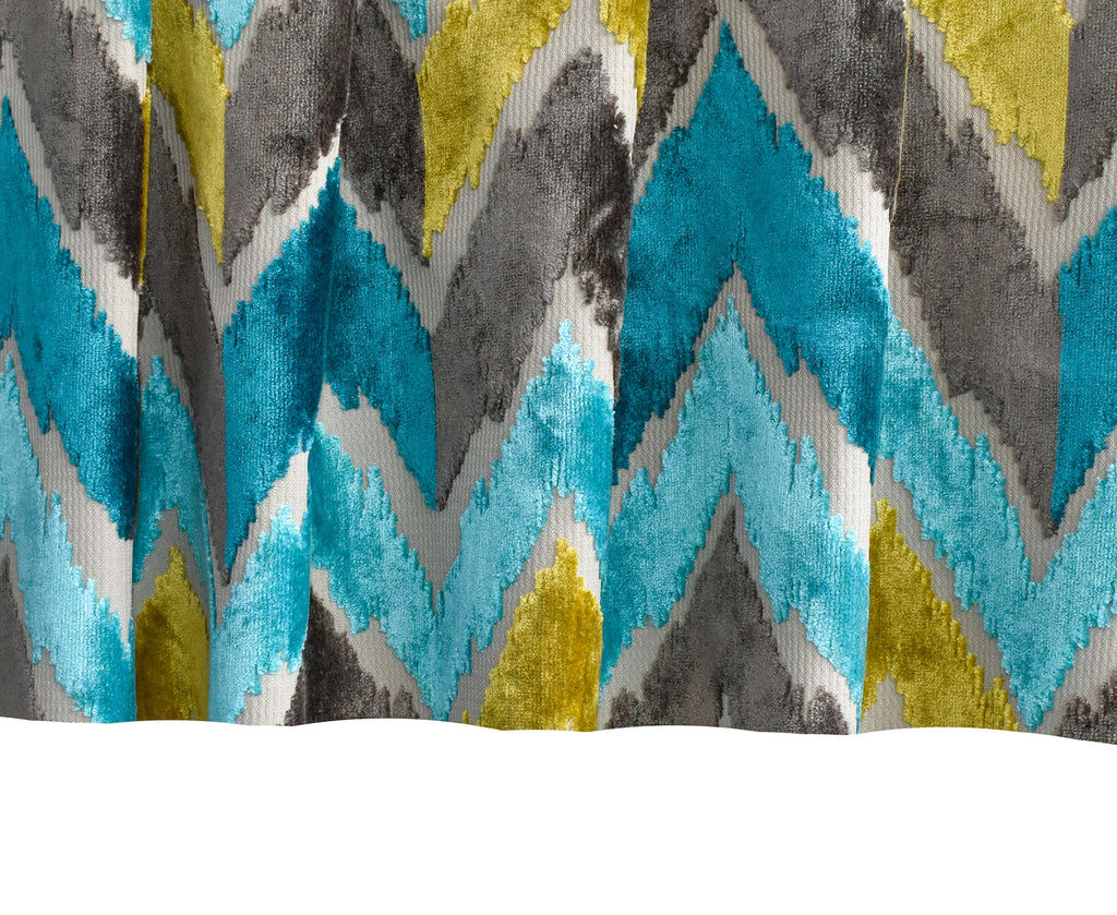 Chartreuse, Turquoise Chevron Jacquard Velvet Curtain Panels