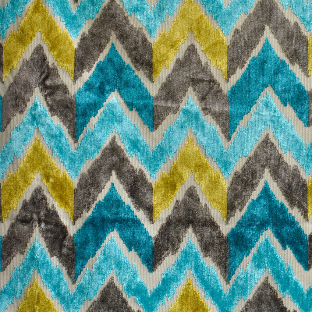 Chartreuse, Turquoise Chevron Jacquard Velvet Curtain Panels