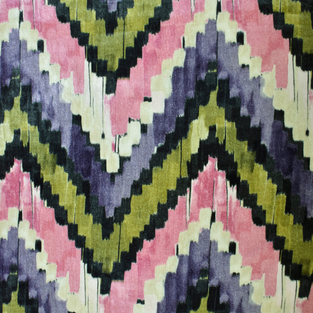 Pink, Green Chevron Digital Printed Velvet Curtain Panels