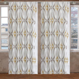 Geometric Mustard Sheer Embroidery Linen Look Curtain Panels