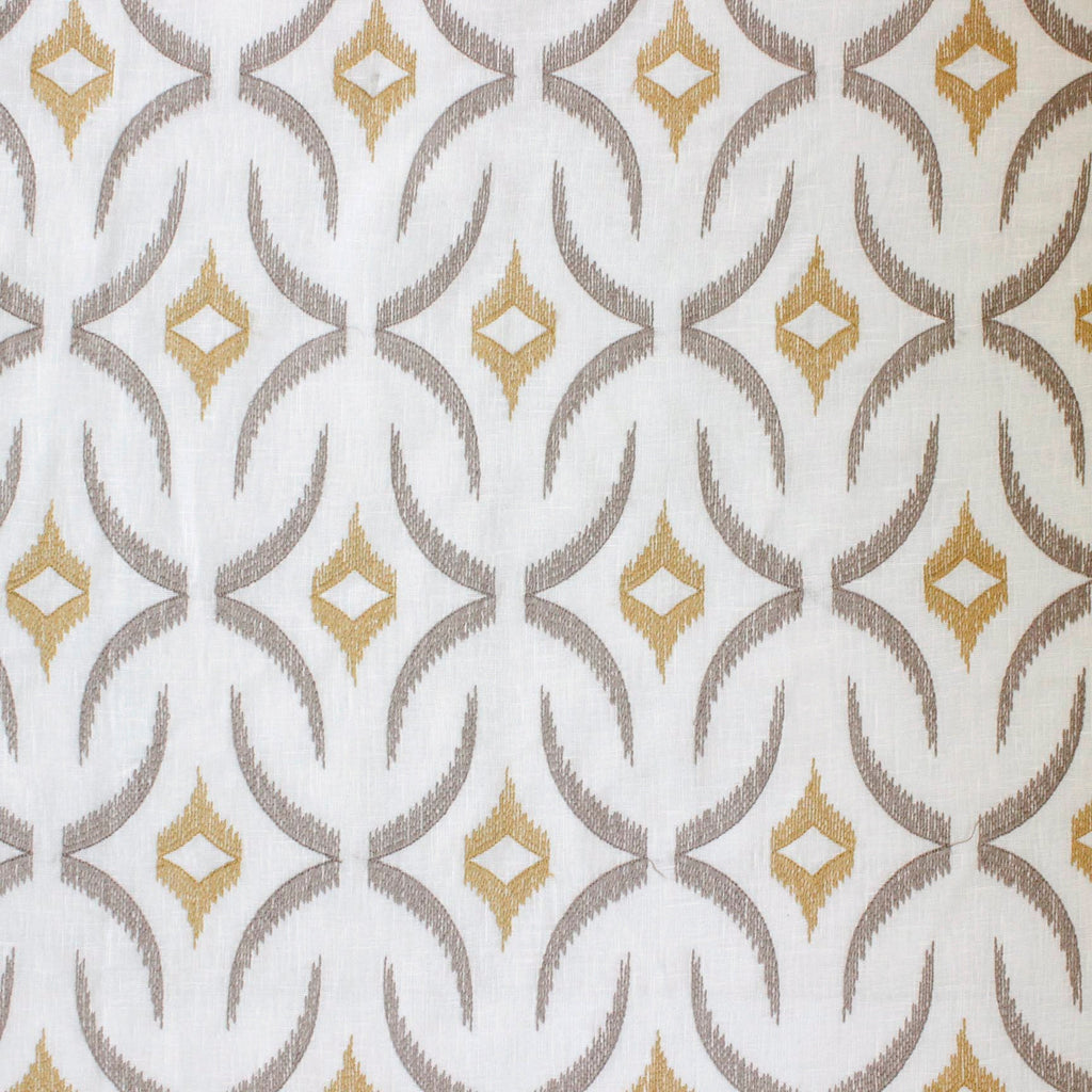 Geometric Mustard Sheer Embroidery Linen Look Curtain Panels