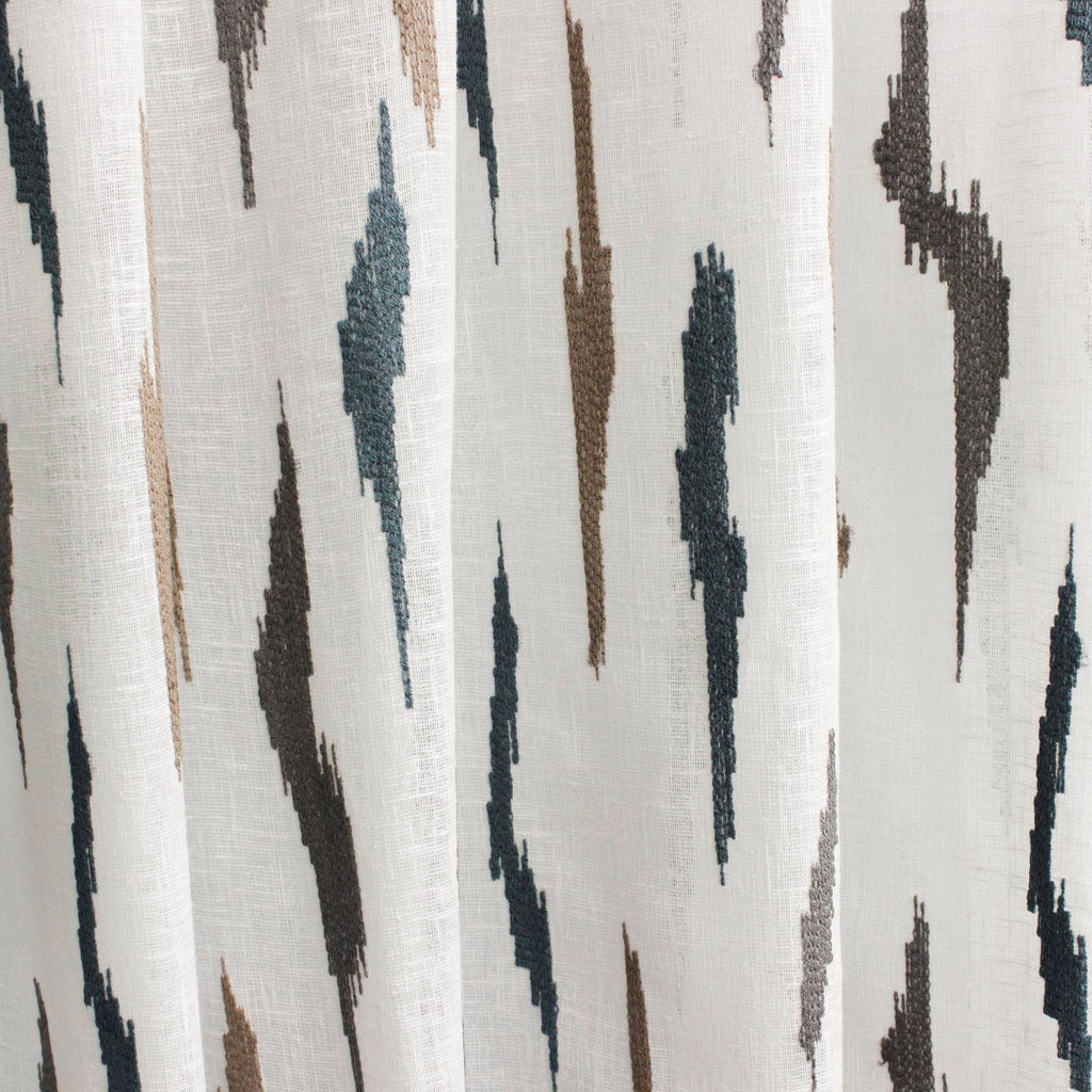 Off White Artistic Sheer Embroidery Linen Look Curtain Panel