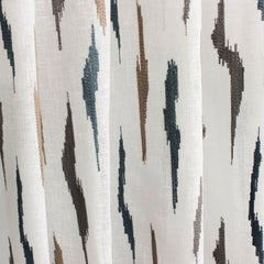 Off White Artistic Sheer Embroidery Linen Look Curtain Panel