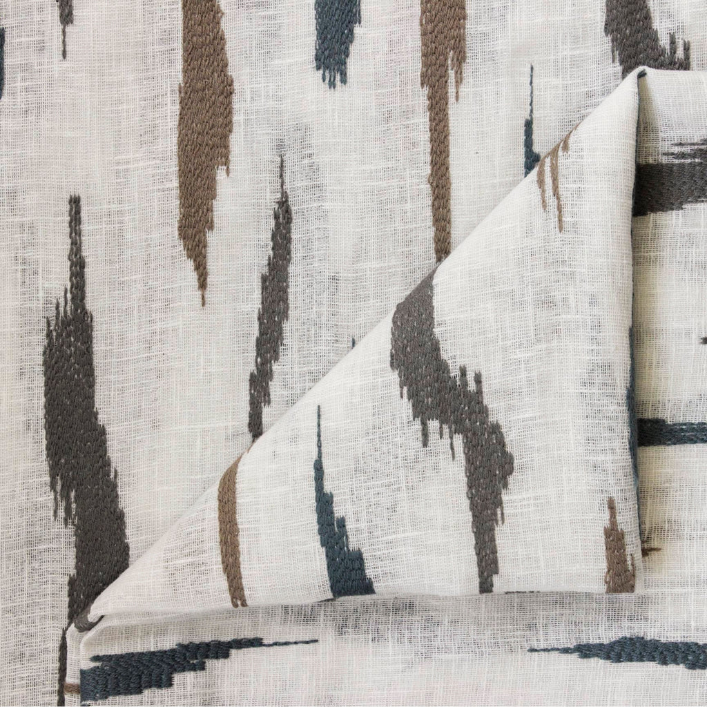 Off White Artistic Sheer Embroidery Linen Look Curtain Panel