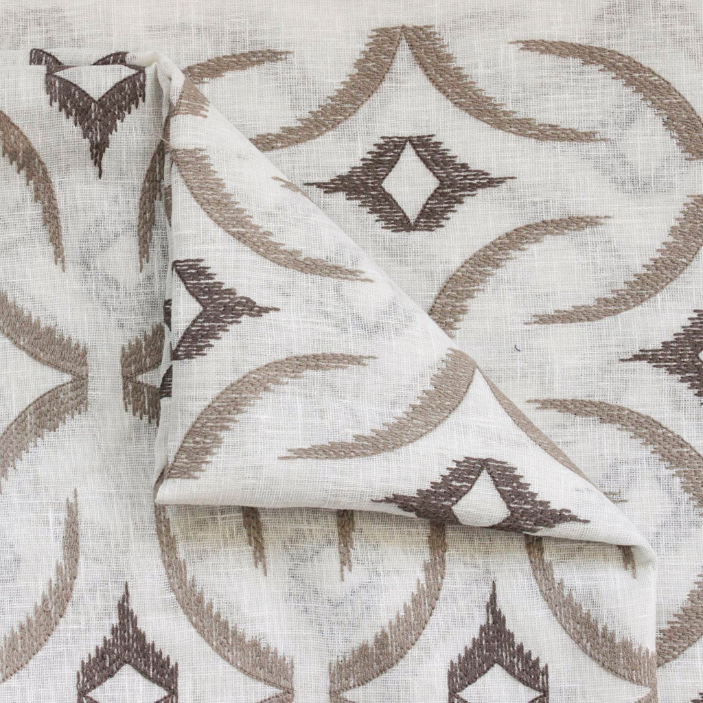 Geometric Sheer Embroidery Linen Look Curtain Panels