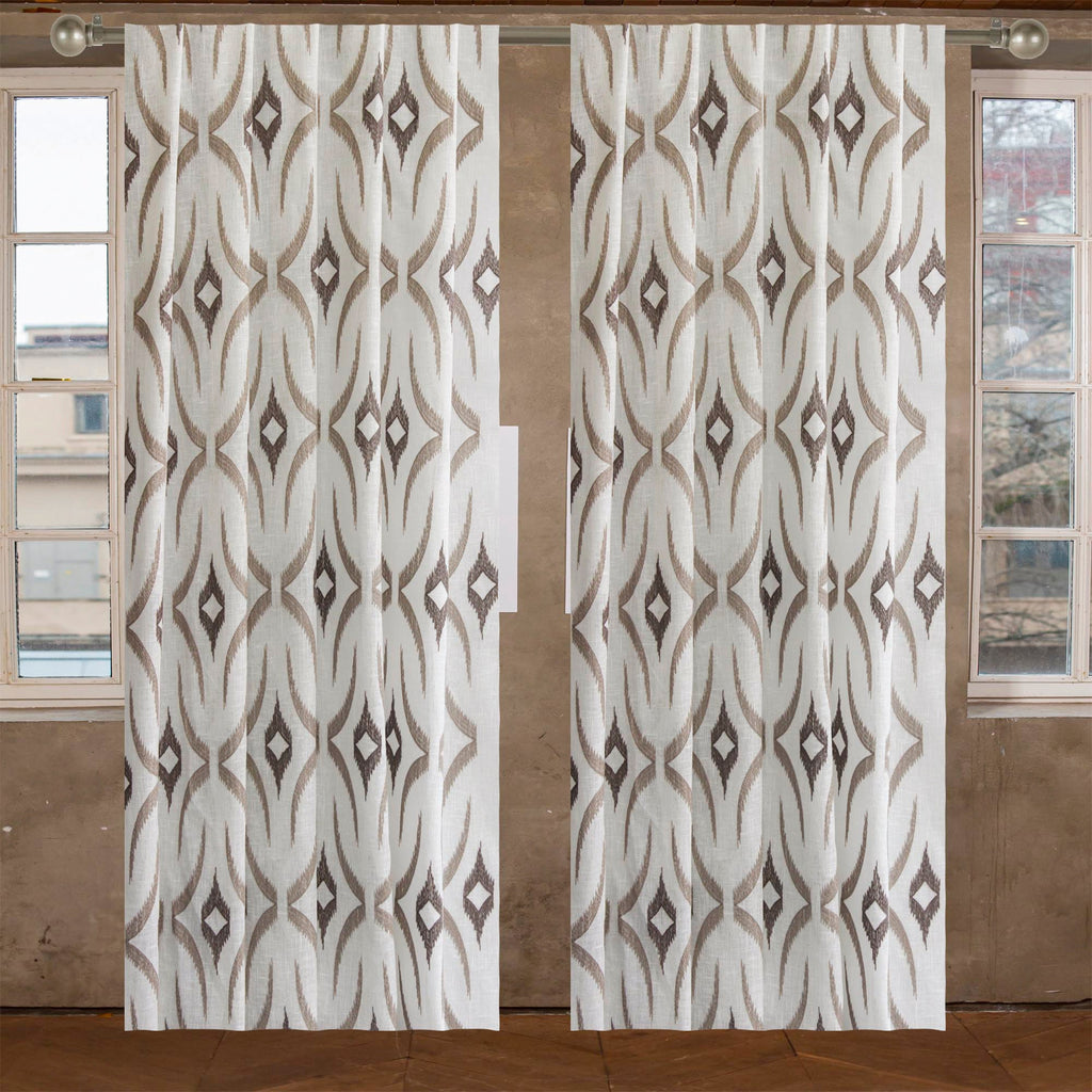 Geometric Sheer Embroidery Linen Look Curtain Panels