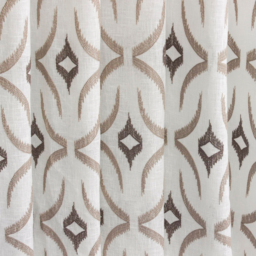 Geometric Sheer Embroidery Linen Look Curtain Panels
