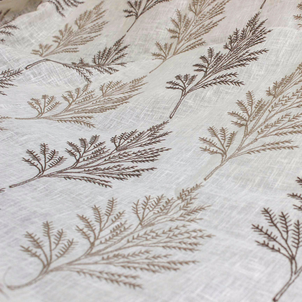 Fern Tree Sheer Embroidery Linen Look Curtain Panels