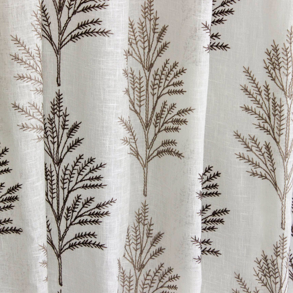 Fern Tree Sheer Embroidery Linen Look Curtain Panels