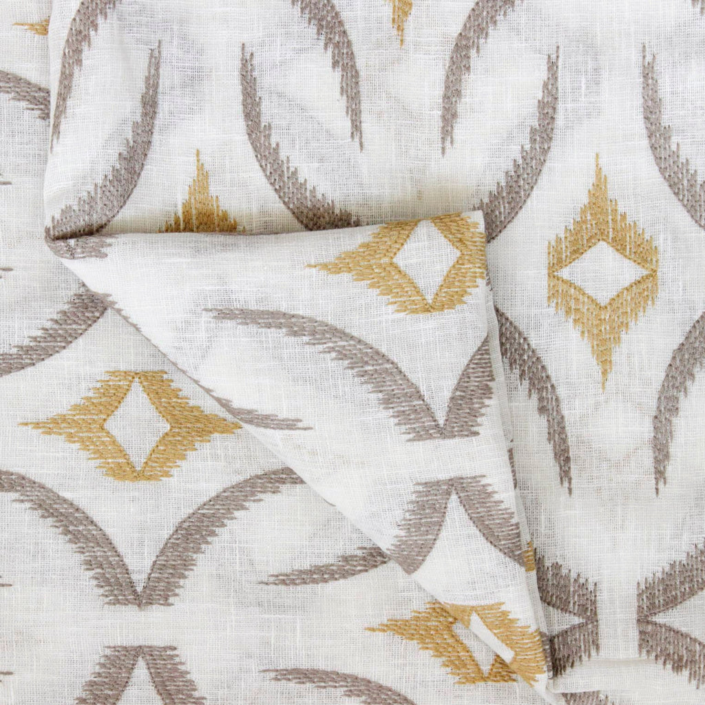Geometric Mustard Sheer Embroidery Linen Look Curtain Panels