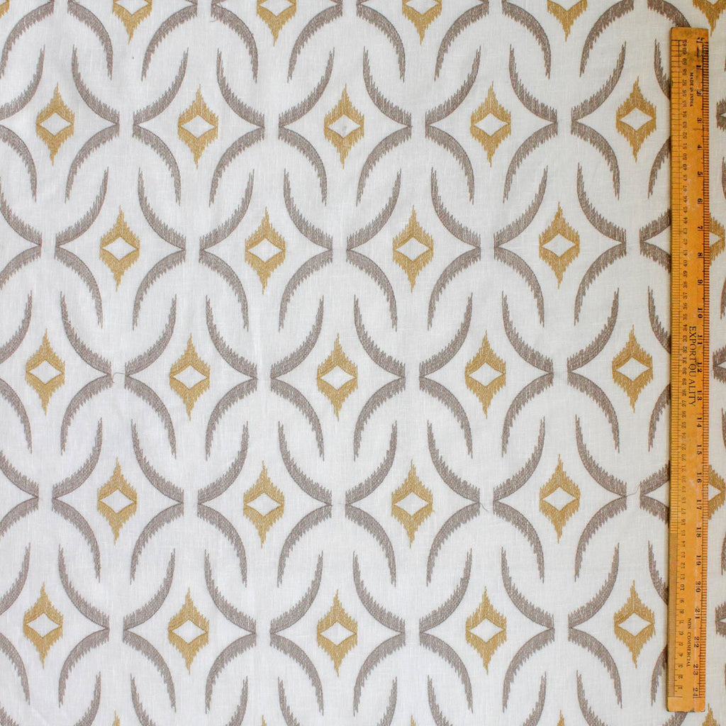 Geometric Mustard Sheer Embroidery Linen Look Curtain Panels