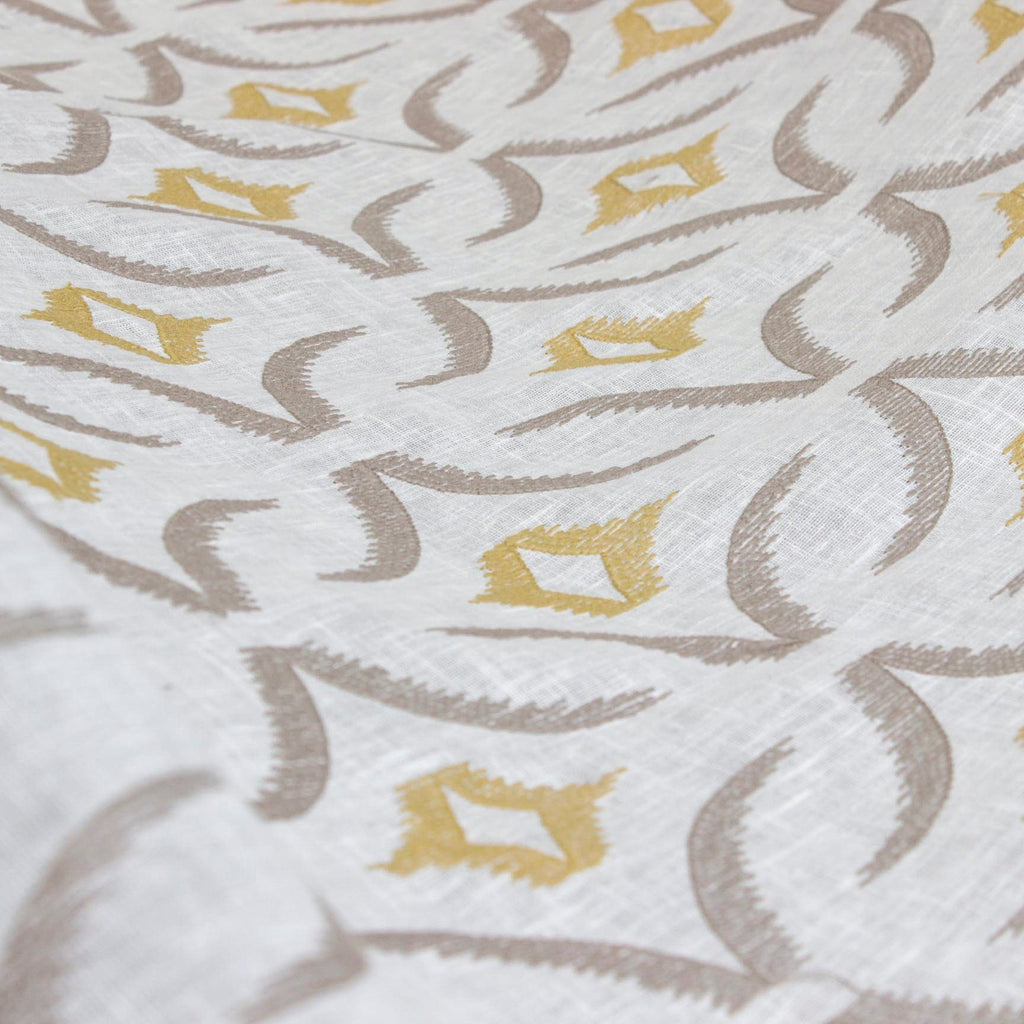 Geometric Mustard Sheer Embroidery Linen Look Curtain Panels