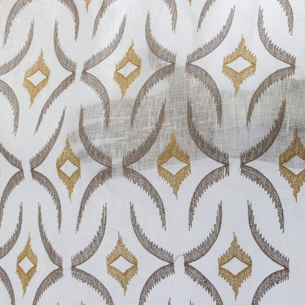 Geometric Mustard Sheer Embroidery Linen Look Curtain Panels