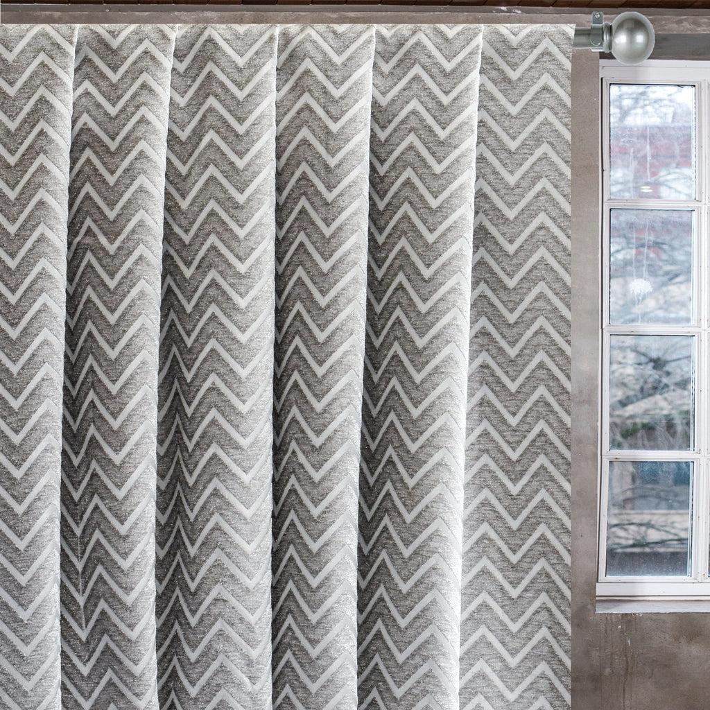 Silver Chevron Jacquard Velvet Curtain Panels