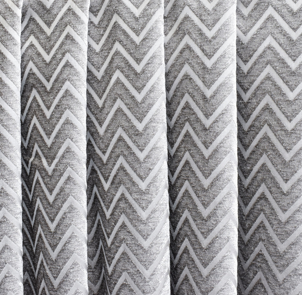 Silver Chevron Jacquard Velvet Curtain Panels