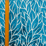 Teal Blue Leaves Velvet Fabric By The Metre