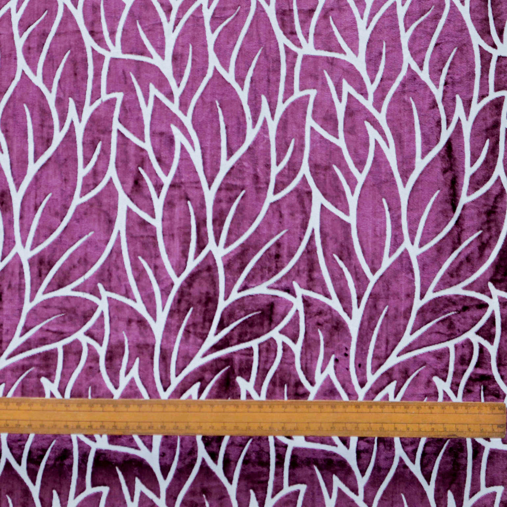 Purple Leaves Velvet Fabric By The Metre