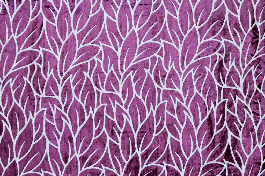 Purple Leaves Velvet Fabric By The Metre