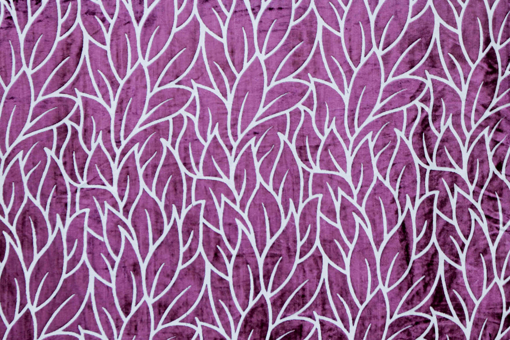 Purple Leaves Burnout Velvet Curtain Panels
