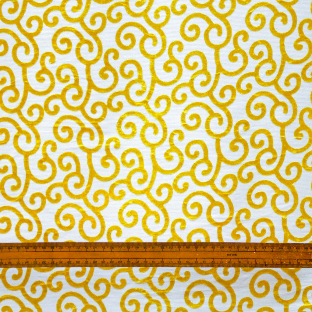 Mimosa Yellow Scrolls Burnout Velvet Curtain Panels