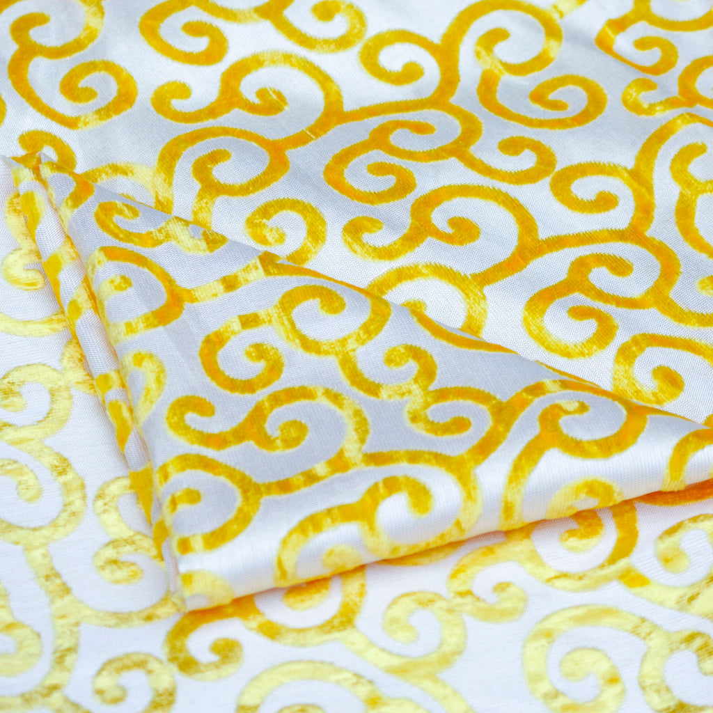 Mimosa Yellow Scrolls Burnout Velvet Curtain Panels