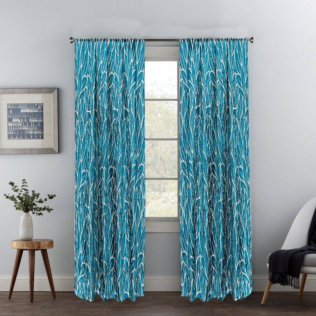 Teal Blue Leaves Velvet Fabric By The Metre