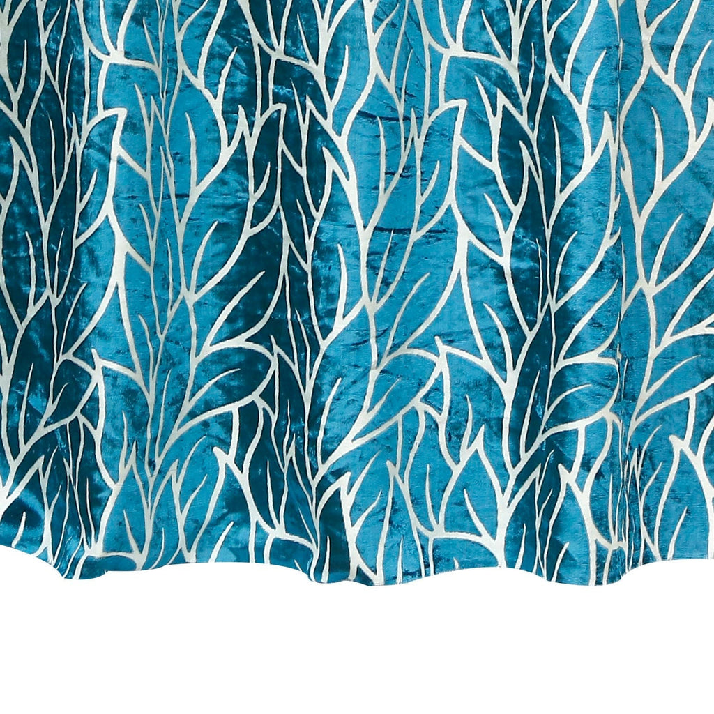 Teal Blue Leaves Velvet Fabric By The Metre