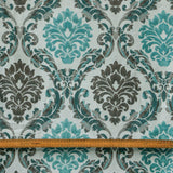 Teal & Grey Damask Jacquard Weave Fabric By The Metre