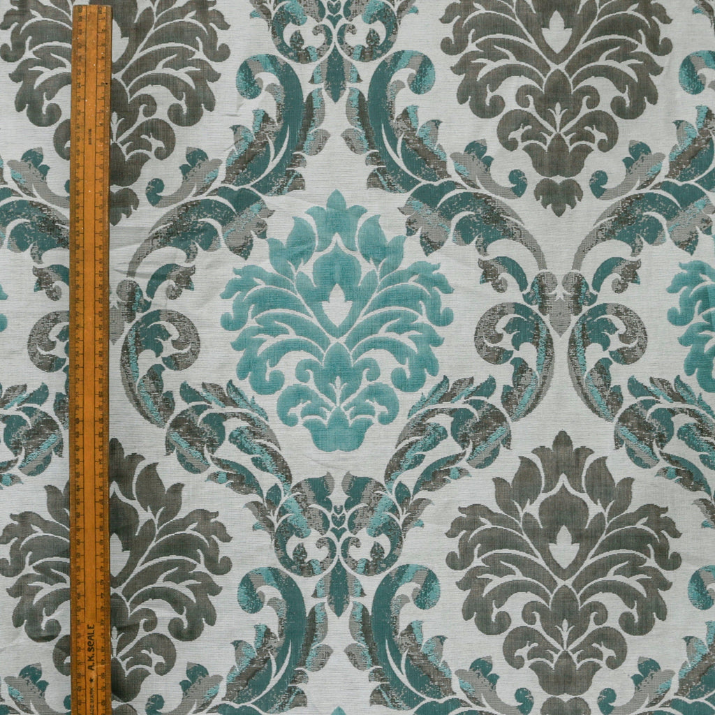 Teal N Grey Damask Jacquard Weave Curtain Panels