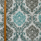 Teal N Grey Damask Jacquard Weave Curtain Panels