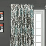 Teal N Grey Damask Jacquard Weave Curtain Panels