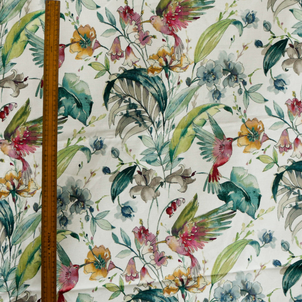 Birdy Love Green, Pink Printed Cotton Curtain Panels