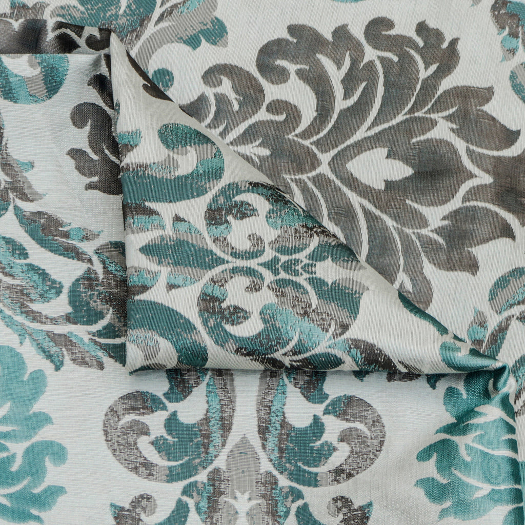 Teal N Grey Damask Jacquard Weave Curtain Panels