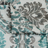 Teal & Grey Damask Jacquard Weave Fabric By The Metre