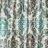 Teal & Grey Damask Jacquard Weave Fabric By The Metre