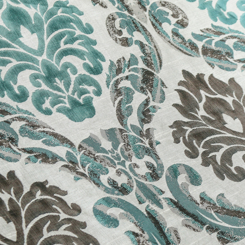 Teal & Grey Damask Jacquard Weave Fabric By The Metre